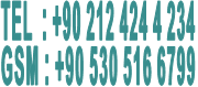 TEL  : +90 212 424 4 234  GSM : +90 530 516 6799